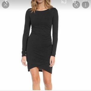 Black Leith ruched long sleeve dress with tulip hem